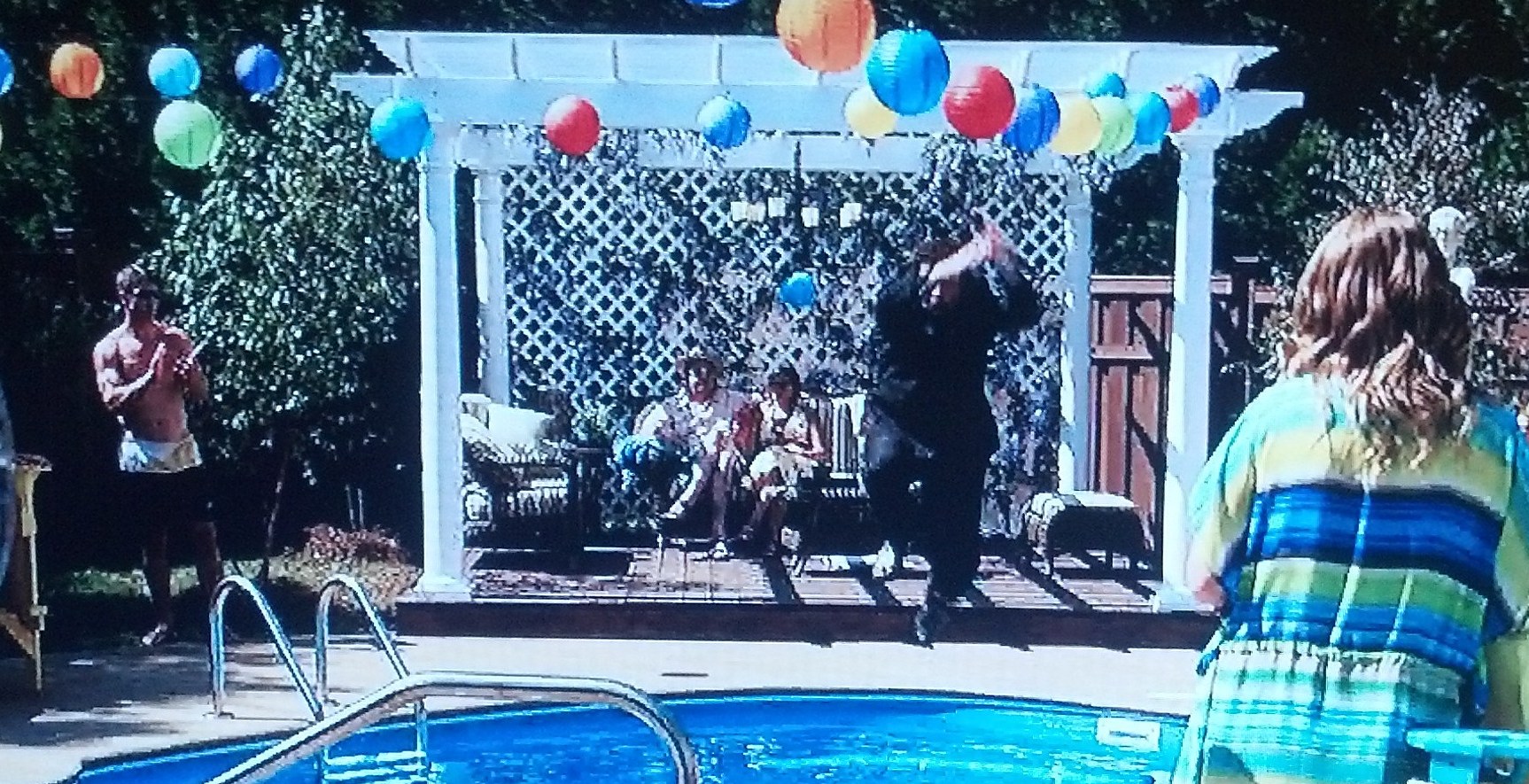 On the set of Eastbound and Down with Danny McBride jumping into the pool.
