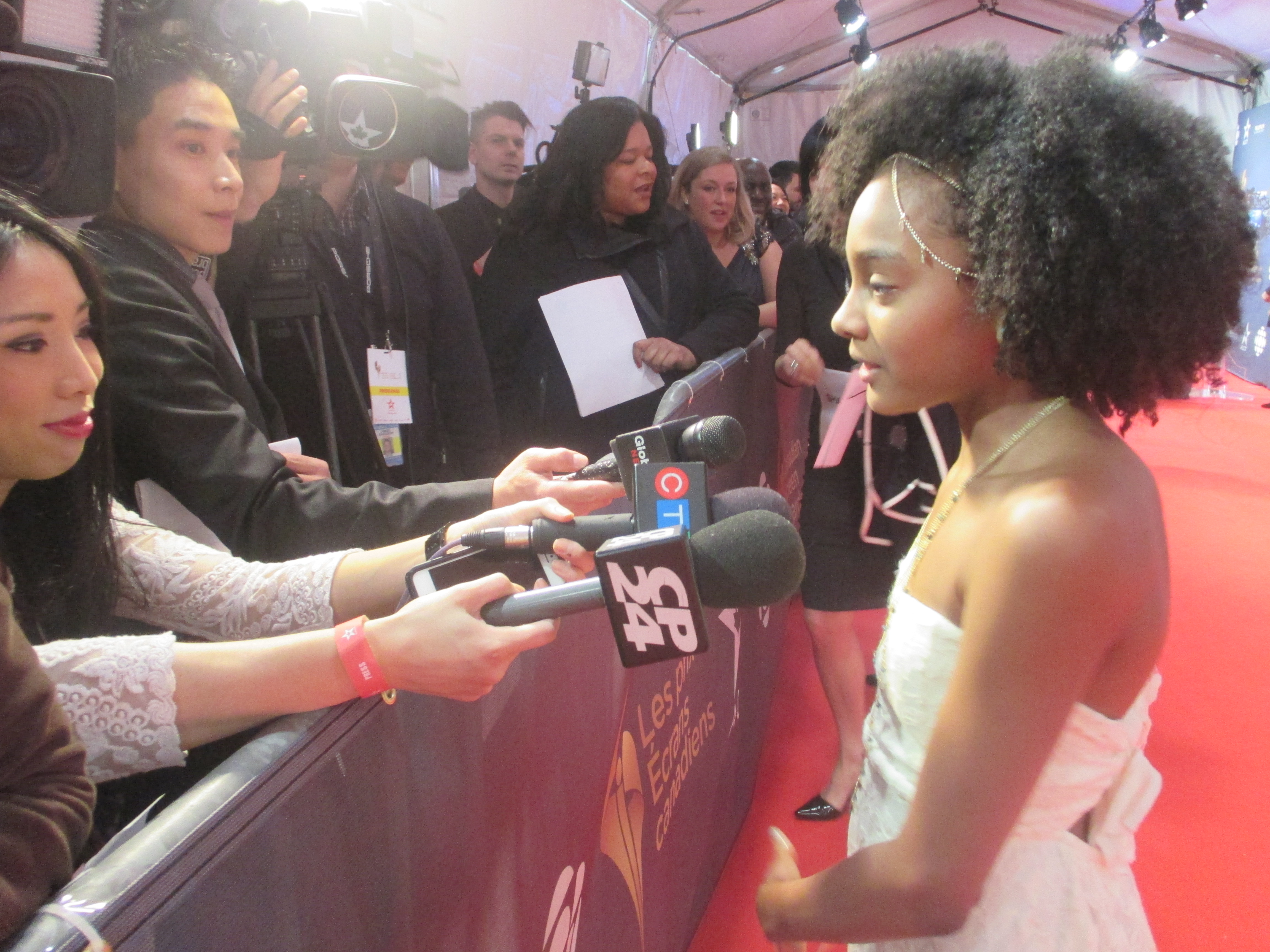 Shailyn Pierre-Dixon working the press line at the Canadian Screen Awards Red Carpet