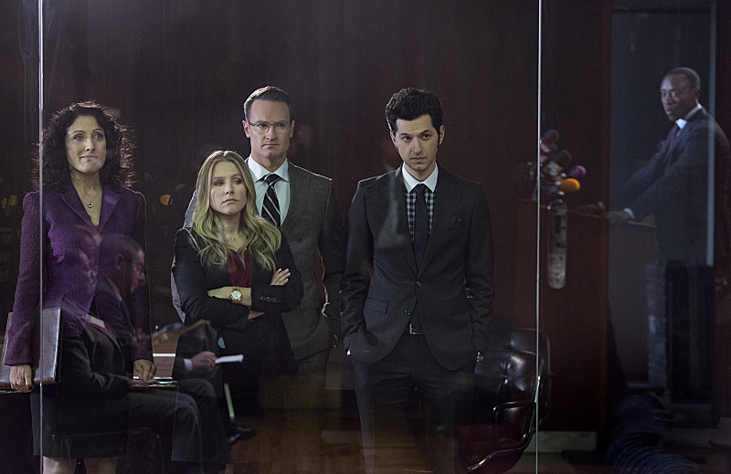 Still of Don Cheadle, Kristen Bell, Lisa Edelstein, Josh Lawson and Ben Schwartz in House of Lies (2012)