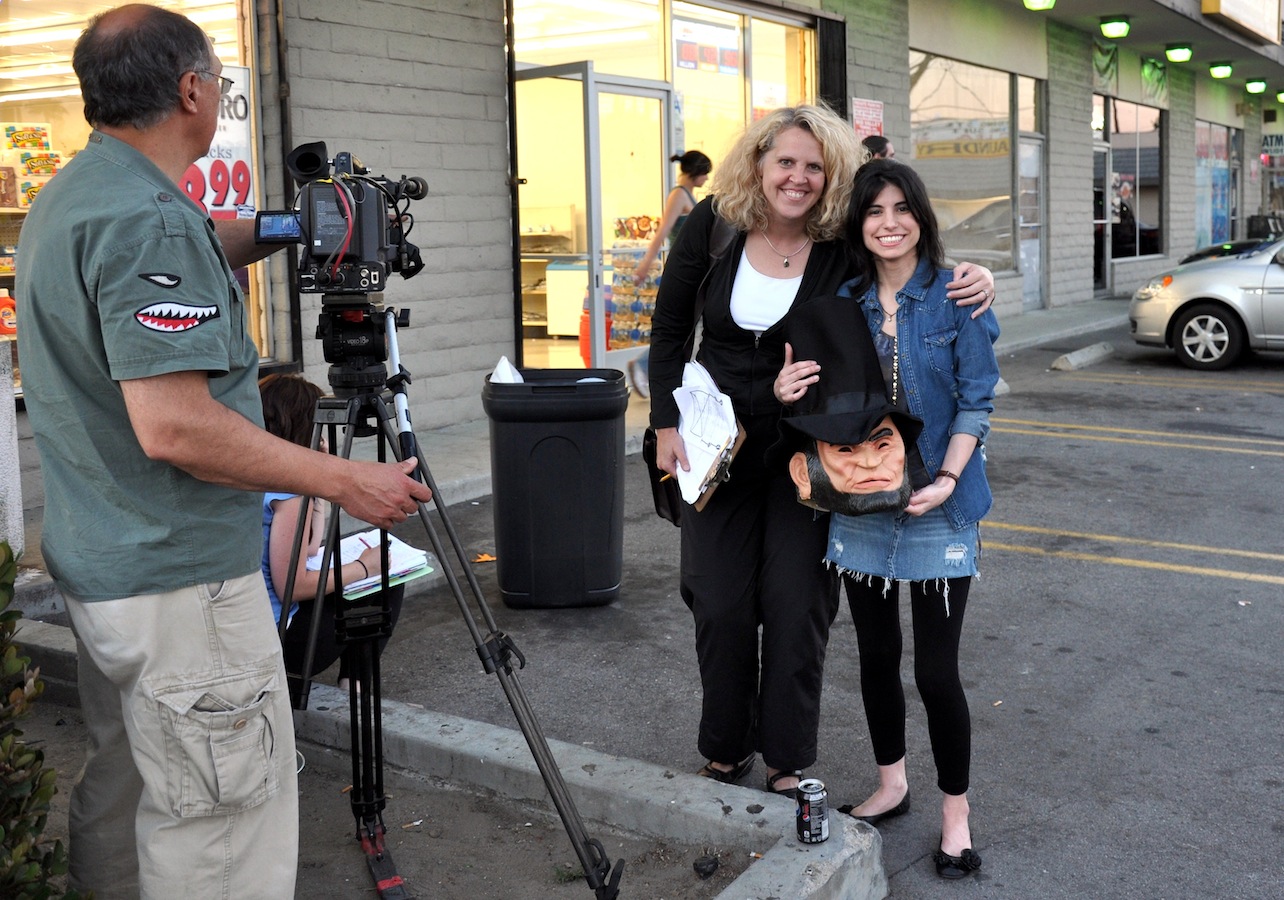 Romina and director Megan Clare Johnson on the set of Stealing Roses