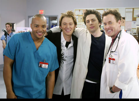 John C. McGinley, Zach Braff, Donald Faison and Clay Aiken in Scrubs (2001)