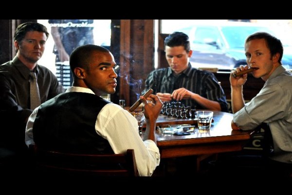 David J. Phillips, Darrel Davenport, Kris Lemche, and Chris Redman in a picture from the set of the film Green Guys.