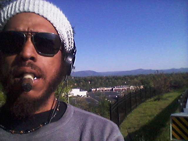 Early morning photo of filmmaker Bayer Mack with Virginia's majestic Blue Ridge Mountains in the background (Roanoke, VA). 5/3/2015