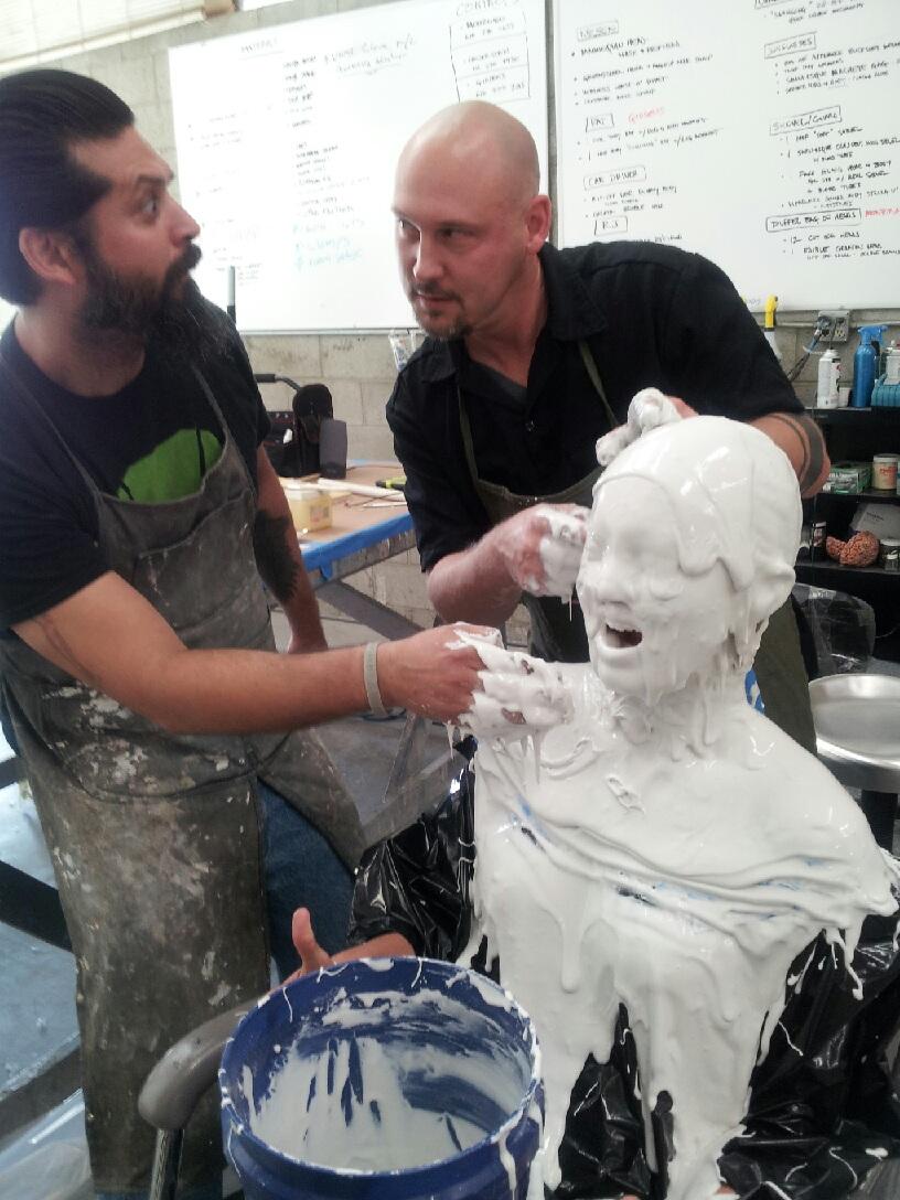 Behind the scenes of Starry Eyes in special effects makeup creating a plaster mold of Natalie's face