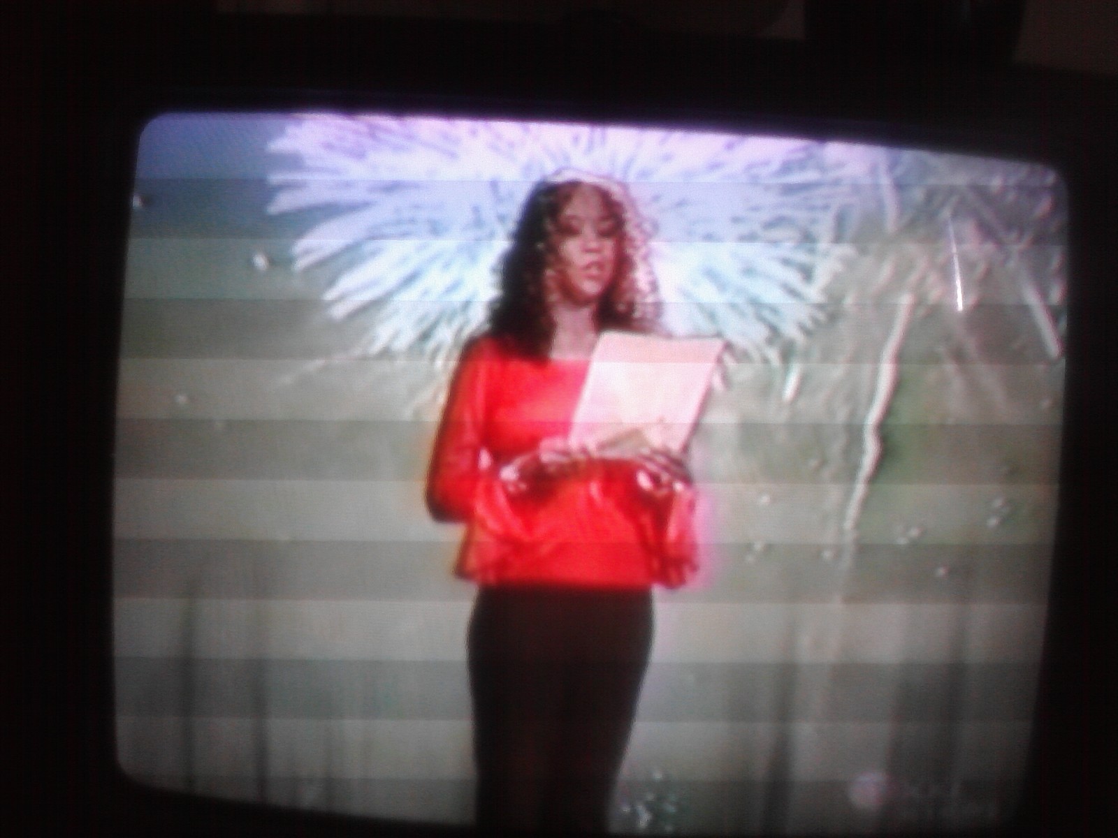 Maria Frisby reciting a poem on the set of Time Warner Cable's The Dave Gold Show in New York, N.Y.