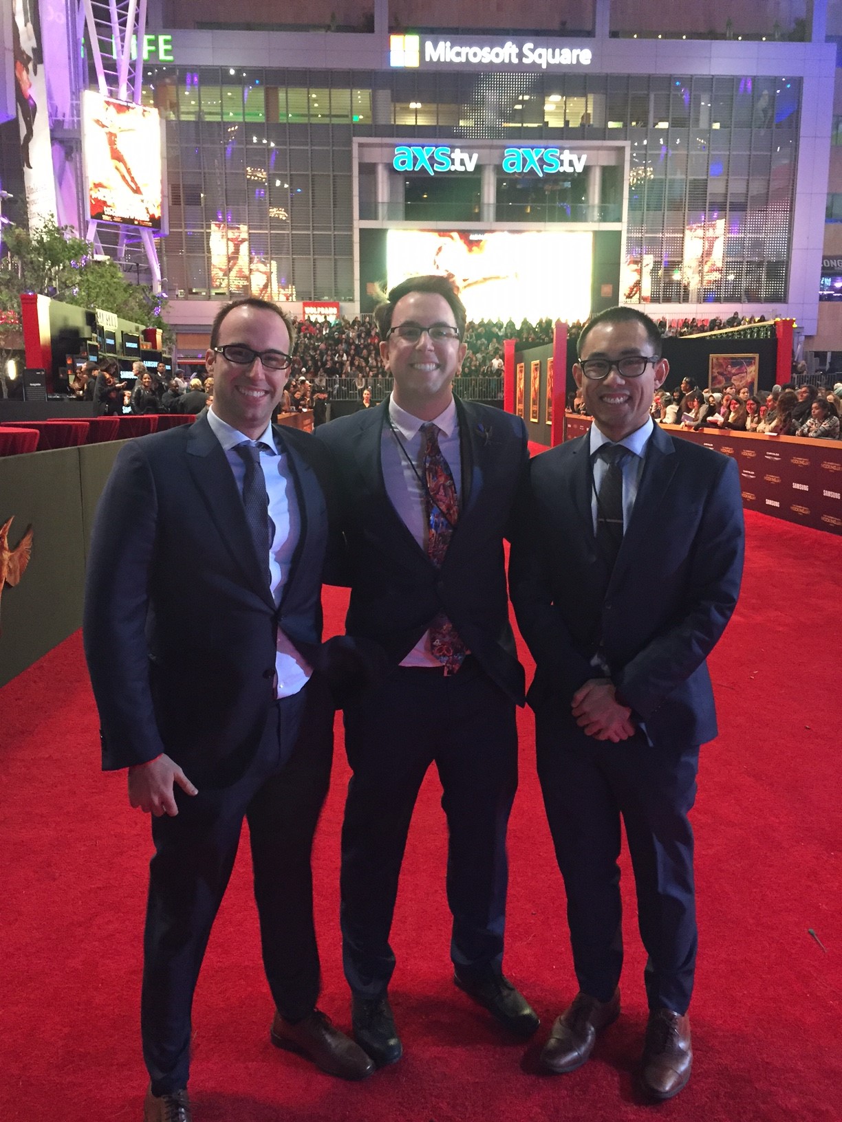 Jason Lubin, Ryan Svendsen, and Jerry Chang of Lionsgate at The Hunger Games Mockingjay Part 2 Los Angeles Premiere.