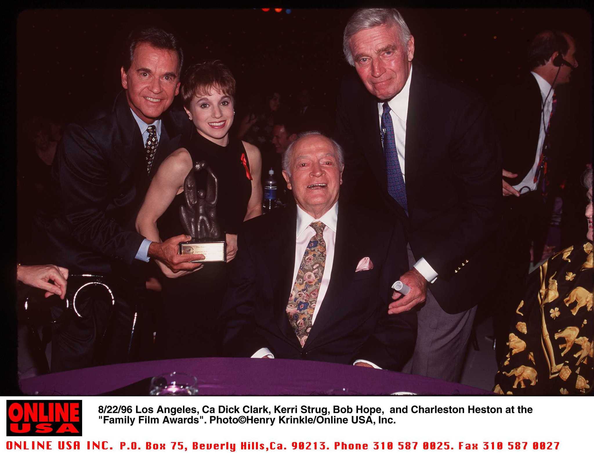 Charlton Heston, Bob Hope, Dick Clark and Kerri Strug