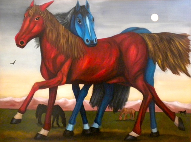 Original Oil Painting on Canvas, entitled Equine Tango