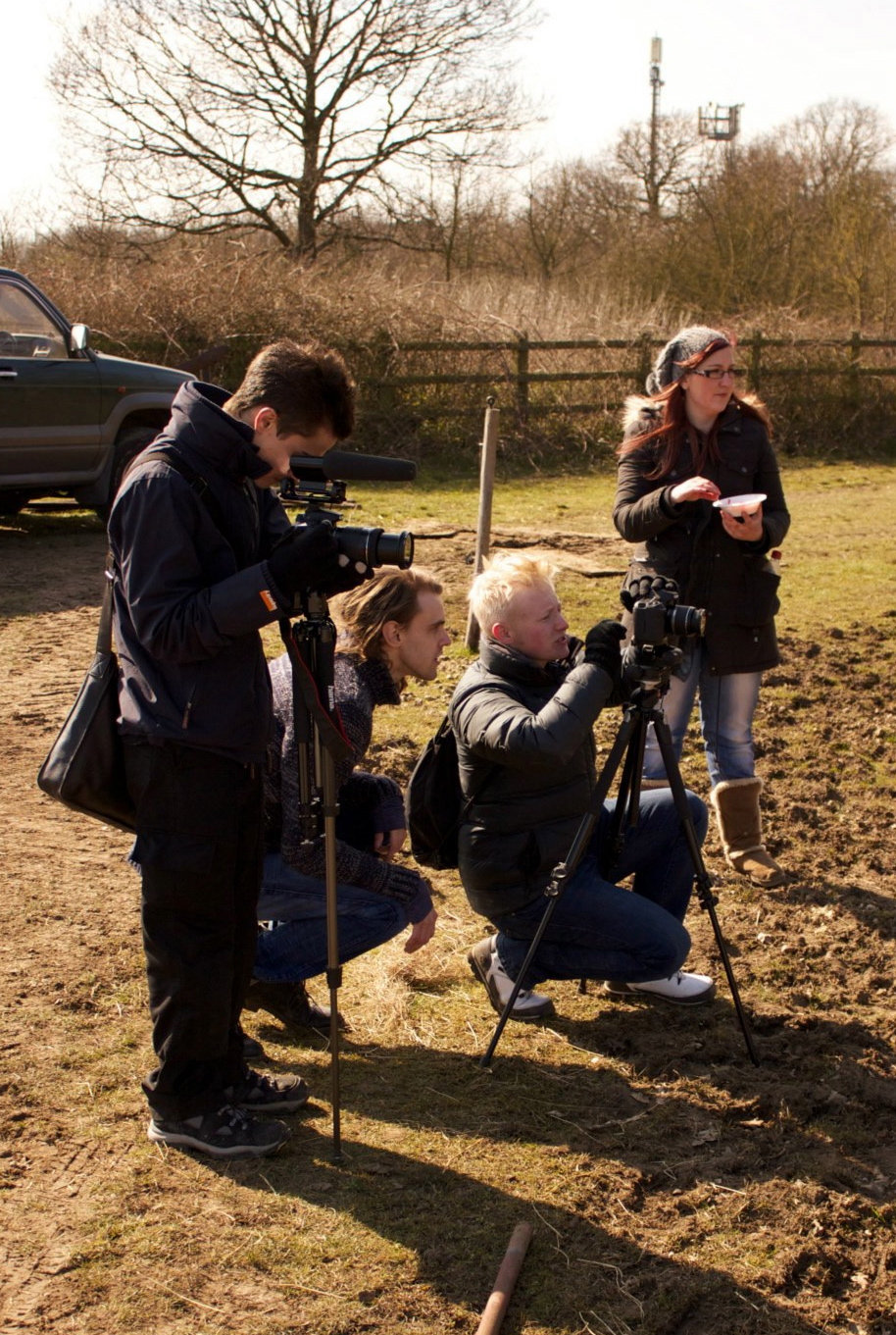 James Crow directing short film Blue skies with cinematographers Mark Castro and Max Philo, with makeup artist Justine Carter.