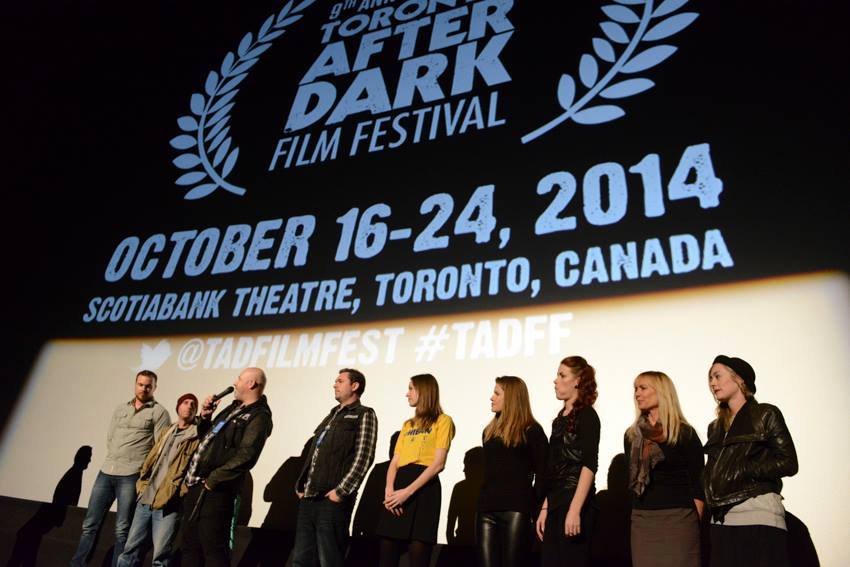 Caroline Korycki on stage with Director and cast of The Drownsman in an audience Q&A