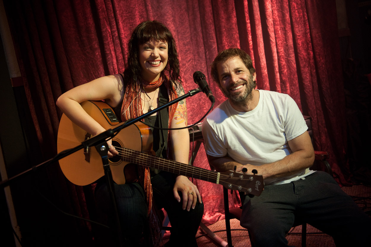 Musician Allison Crowe with Director Zack Snyder - on set of 