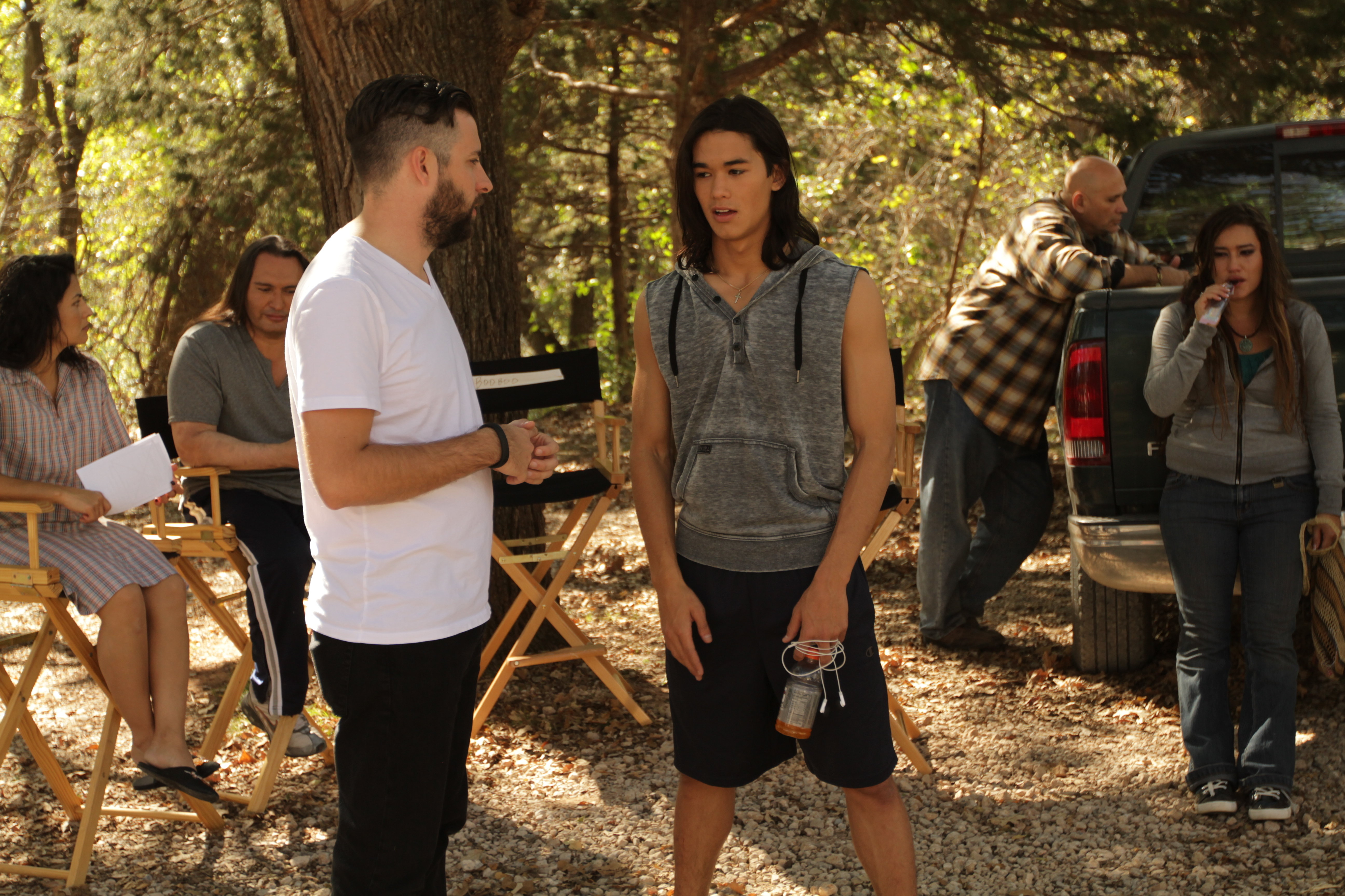 Q'orianka Kilcher, Jon Proudstar, Booboo Stewart and Brent Ryan Green in Running Deer (2013)