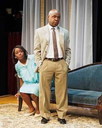 Still from the 2013 production of Cat On a Hot Tin Roof at The San Francisco African American Shakespeare Company. Yazmina is pictured here as May Sisterwoman with her husband Gooper played by ShawnJ West