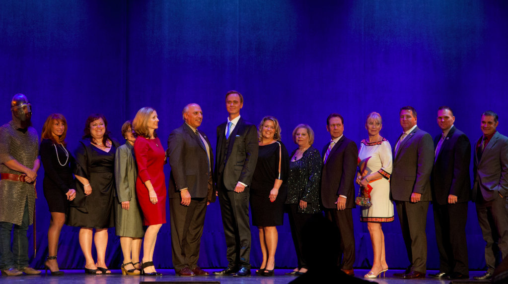 The Hometown Heroes Leif Erikson Awards at Southpoint Hotel & Casino with host Christian Schoyen, Las Vegas Mayor Pro Tem Stavros Anthony and award recipients; Leif Erikson (L), Mary Vail, Gina Greisen, Karen Layne, Julie Murray, S. Anthony, C. Schoyen, Manda Kristof, Barbara Kenig, Fred Schultz, Linda Smith, Patrick Burke, John Pelletier, Michael Libonati (R)