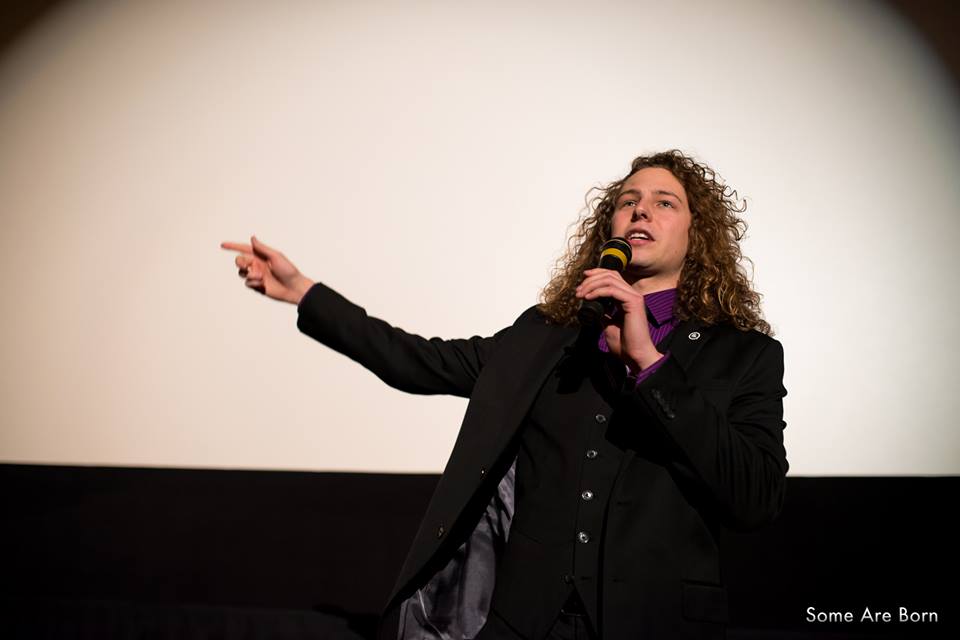 Producer Victor Lord giving a speech at a private screening of Some Are Born