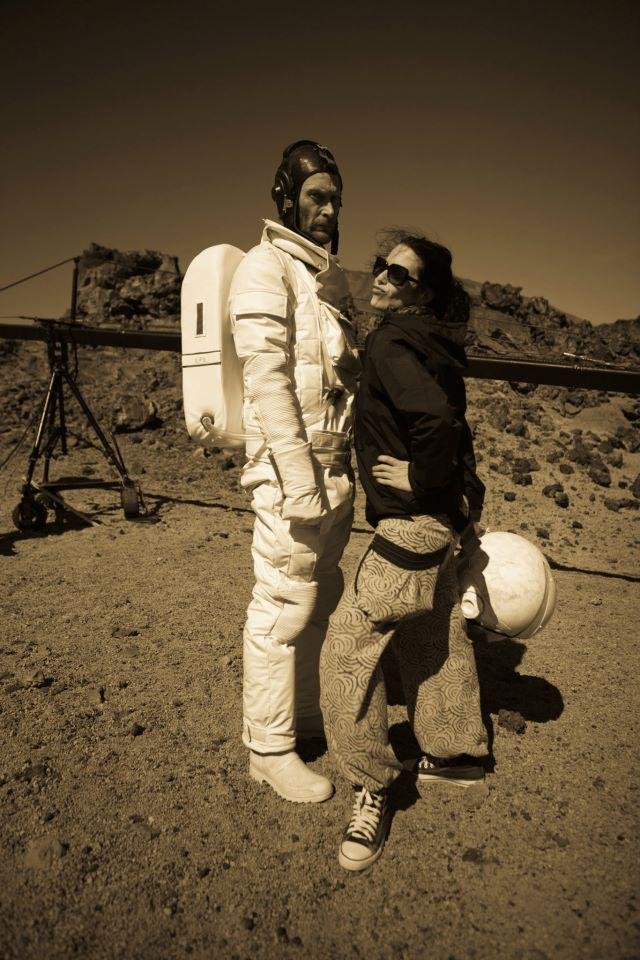 Jonathan Mellor and Verónica Rubio in between scenes during the filming of Voice Over (2011)