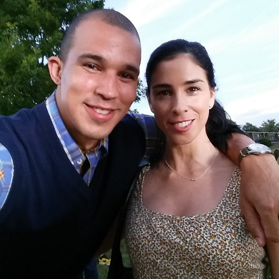 Seth with Sarah Silverman on the set of Ashby (2015)