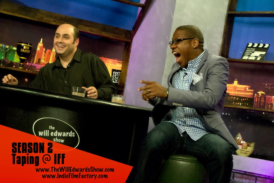 Will Edwards and Jon Paul Raniola at the bar on the set of The Will Edwards Show