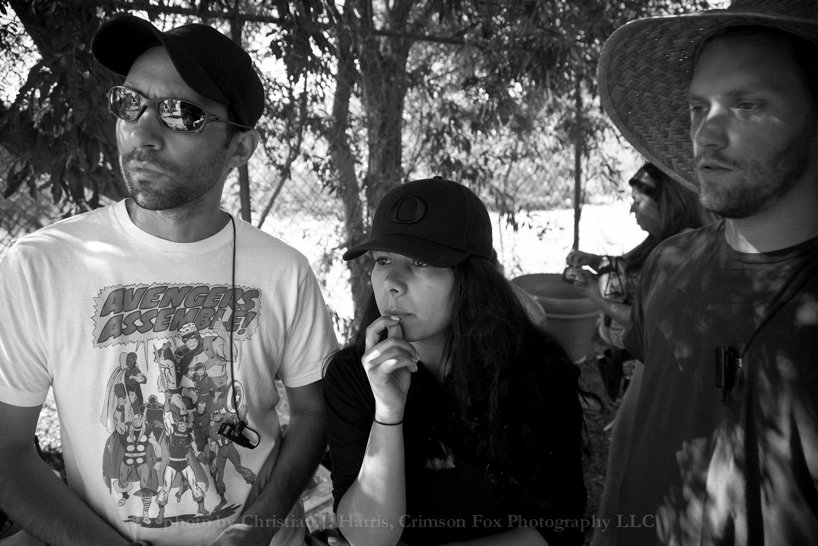 AD, Reza Lacky, Director, Tara Atashgah and DP, Daniel Rink on the set of For The Birds in Ventura, CA.