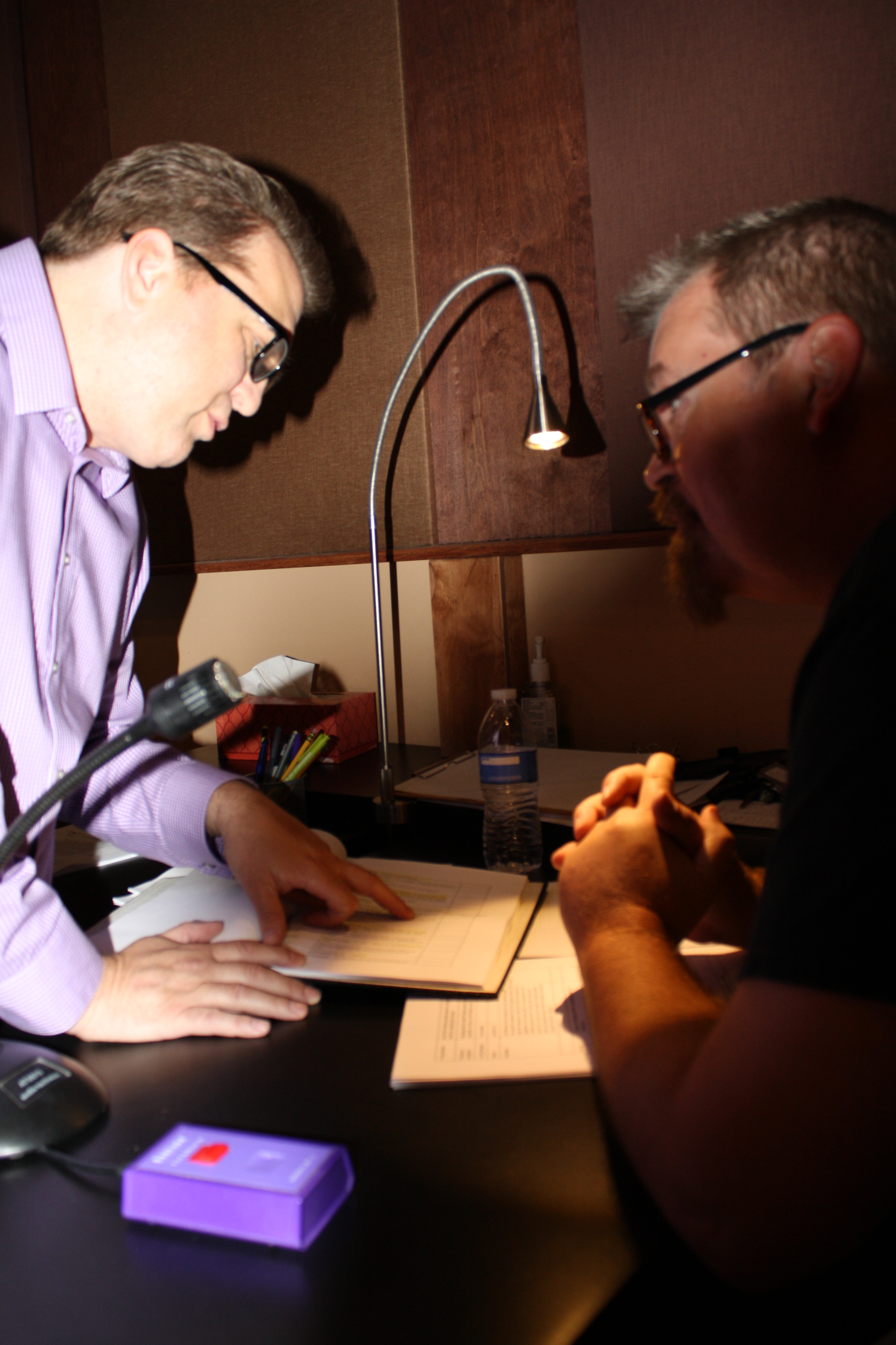 Kevin Herren directing Daniel Roebuck in a scene from In The Beginning volume 1 from Blackstone Publishing.