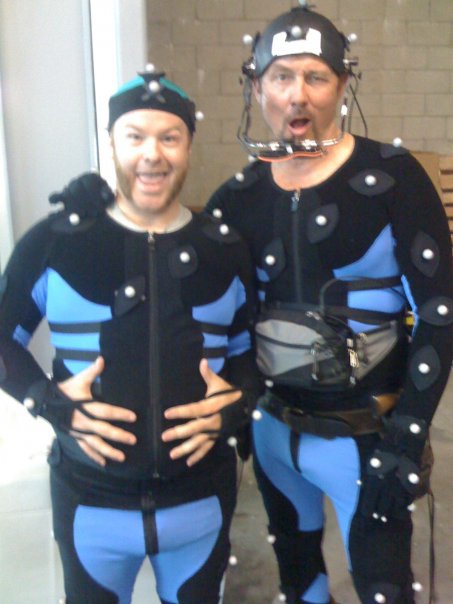 K. Harrison Sweeney with Anthony DeLongis during motion capture for 