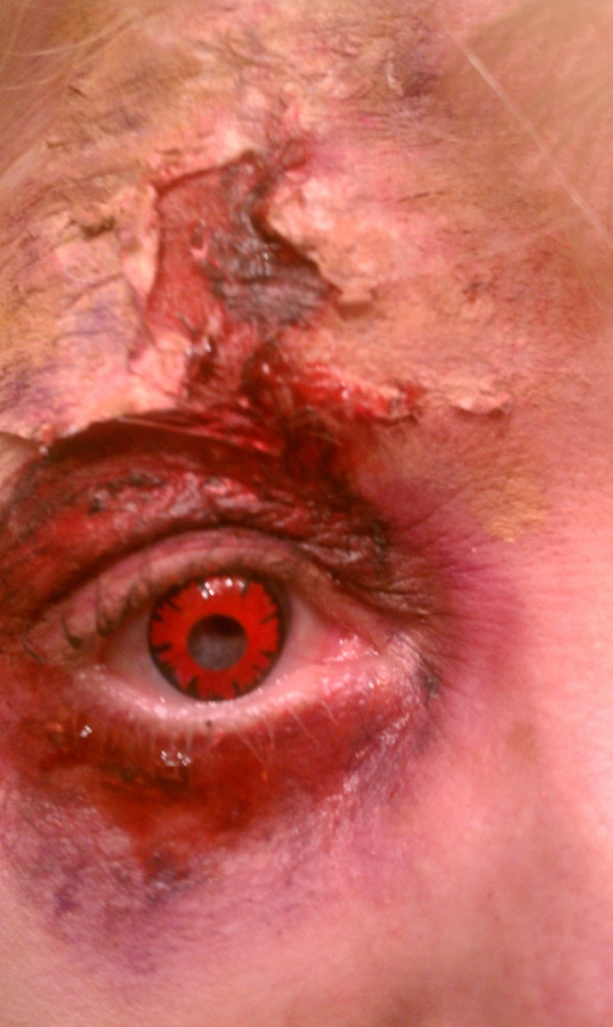 Closeup Wound makeup in The Zombinator