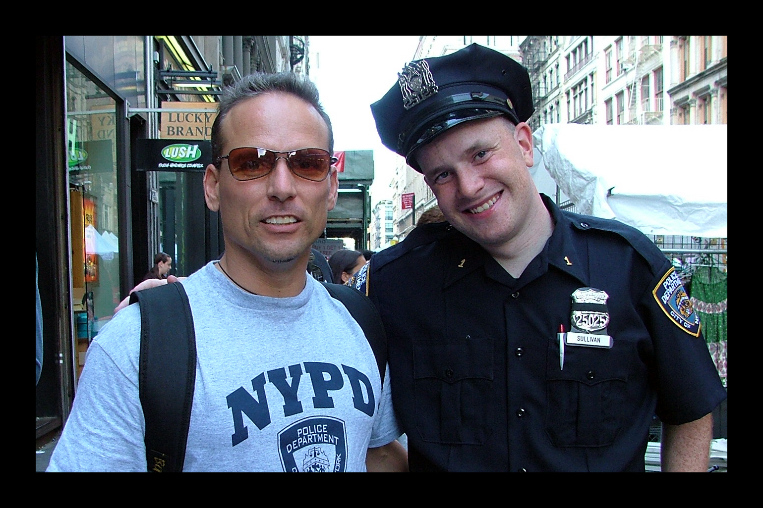 In New York City with a police officer on the street