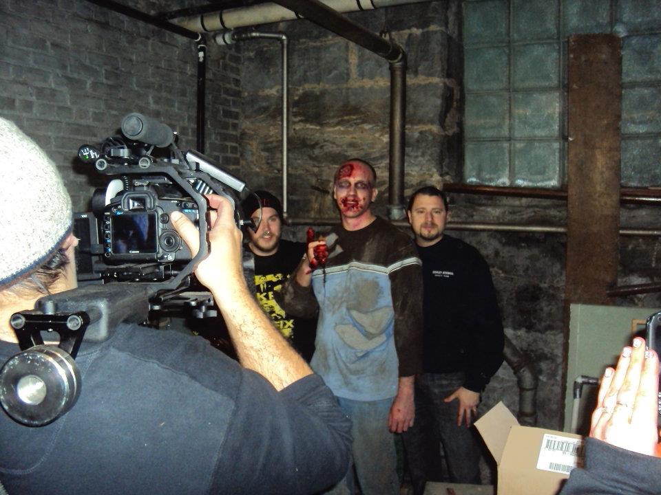 Still of Michael Hackworth and makeup artists Ron Haines and Michael Dilisio in 'The Zombinator.'