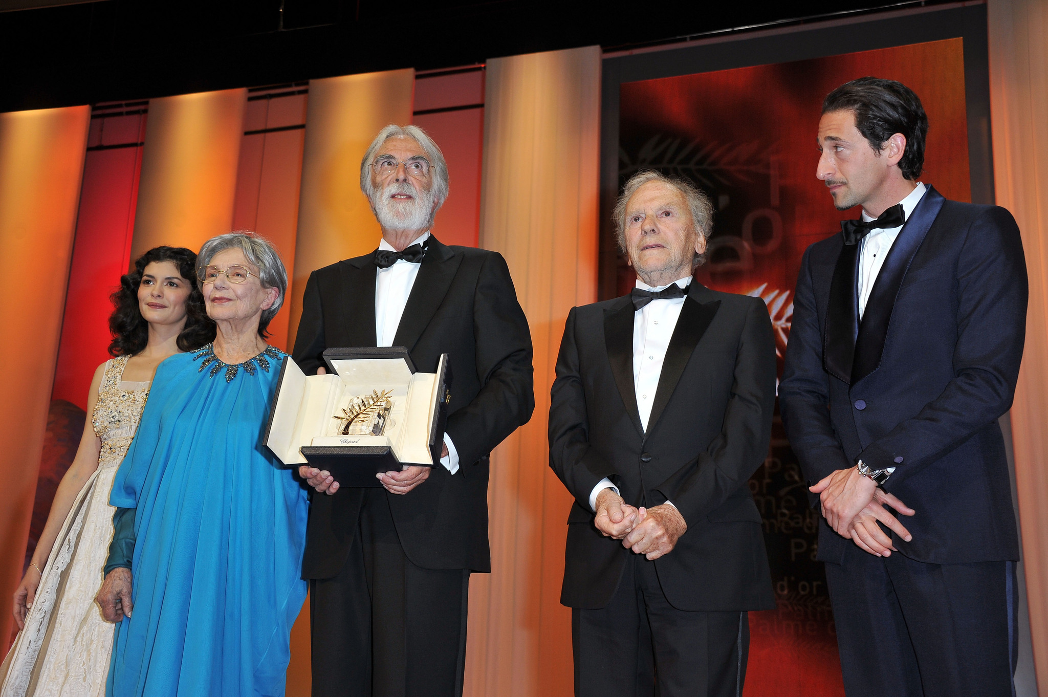 Jean-Louis Trintignant, Adrien Brody, Michael Haneke, Emmanuelle Riva and Audrey Tautou at event of Amour (2012)