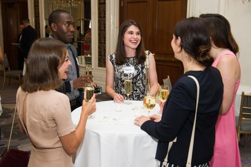 Mia Ella Jordan, left, Buki Blegbede, Rachel Pierece and Mallory Gelderman attend Networking Night Out NYC presented by the Television Academy for its NY-based members at the St. Regis Hotel on Friday, June 12, 2015 in New York. (Photo by Charles Sykes/In