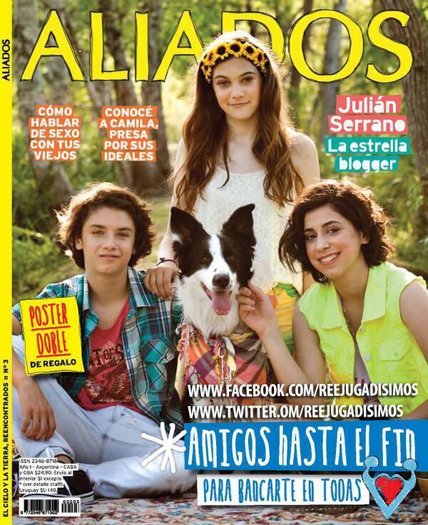 Joaquin Ochoa on the cover of 'Aliados' magazine along with co-stars Carolina Domenech and Mariel Percossi