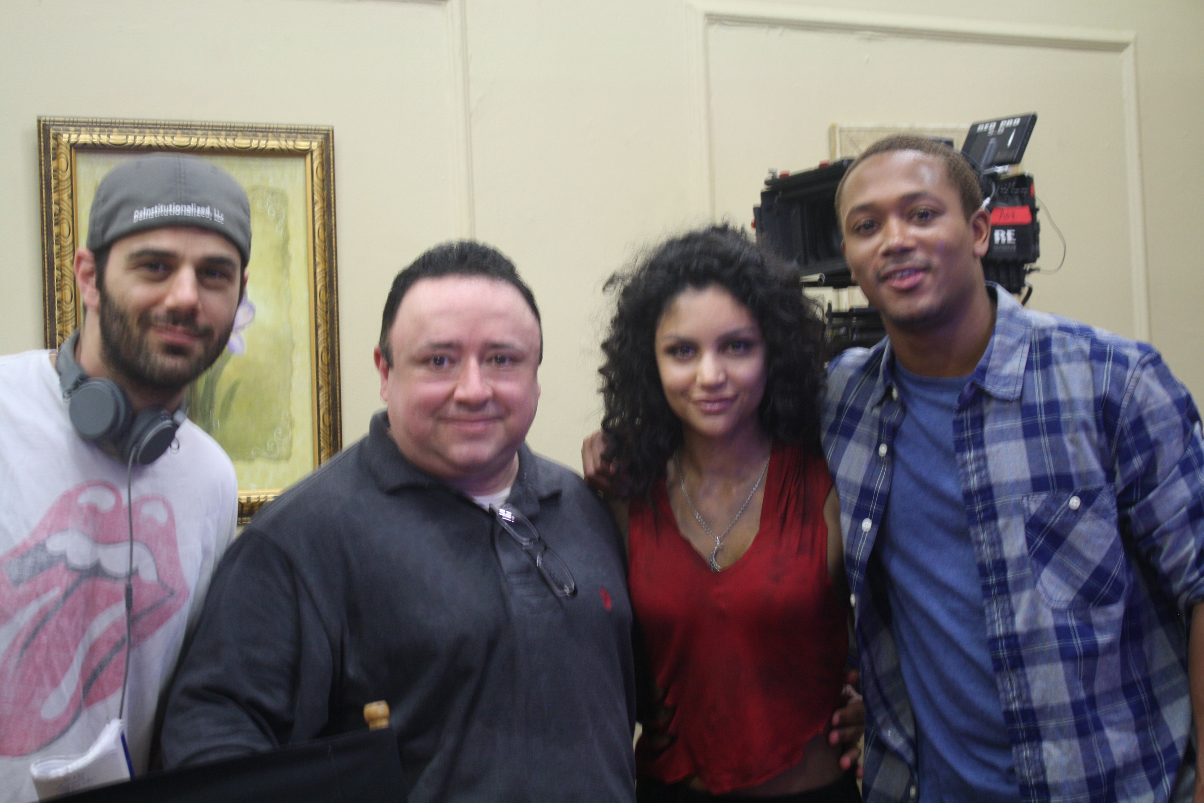 Jared Cohn, Gabriel Campisi, Bianca Santos and Romeo Miller on the set of Little Dead Rotting Hood.