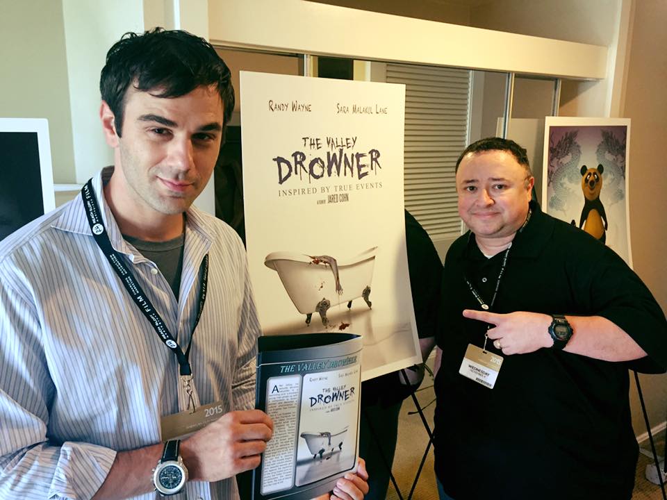 Jared Cohn and Gabriel Campisi with their movie The Valley Drowner at AFM in Santa Monica, CA.