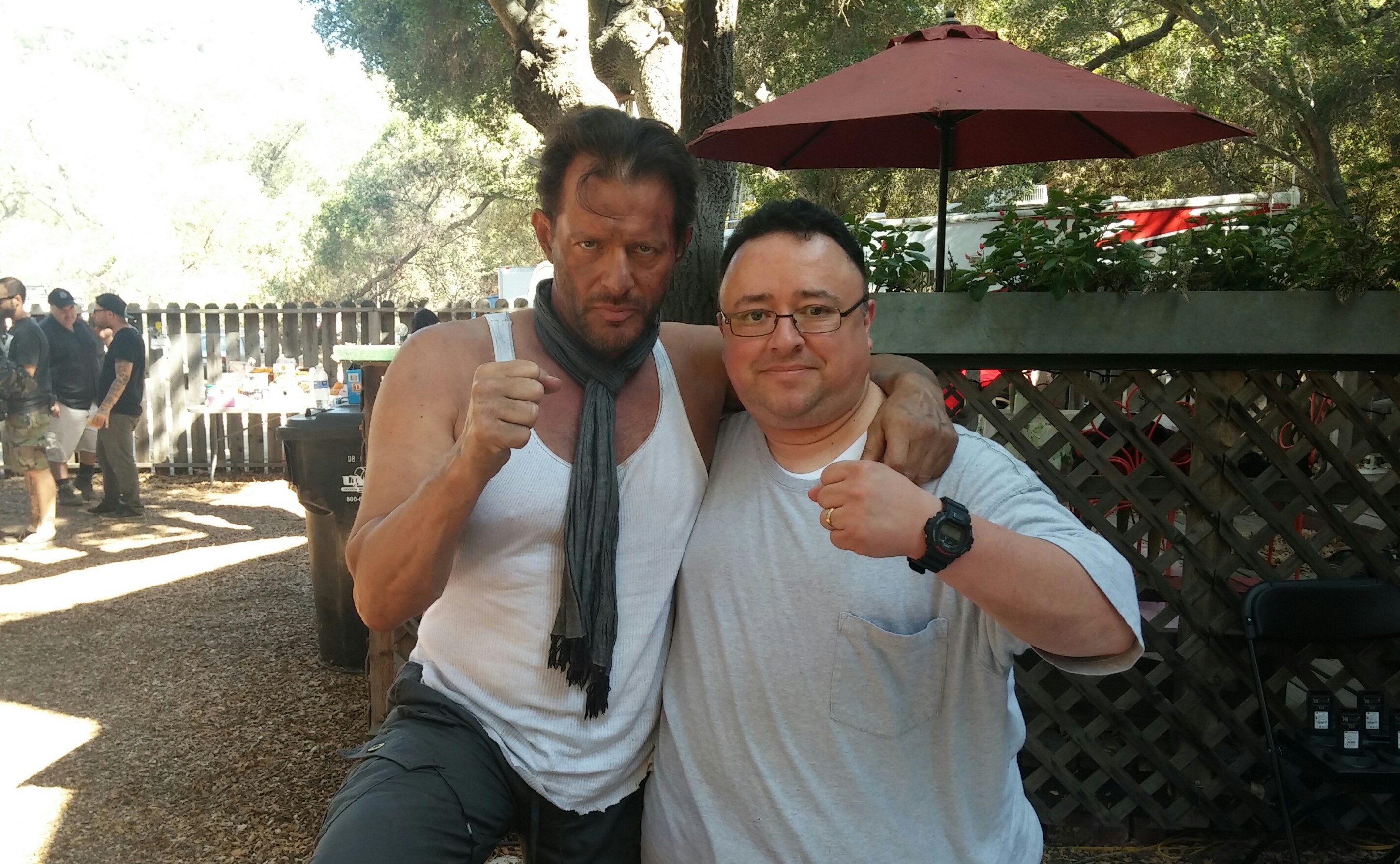 Gabriel Campisi with Costas Mandylor on the set of The Horde.