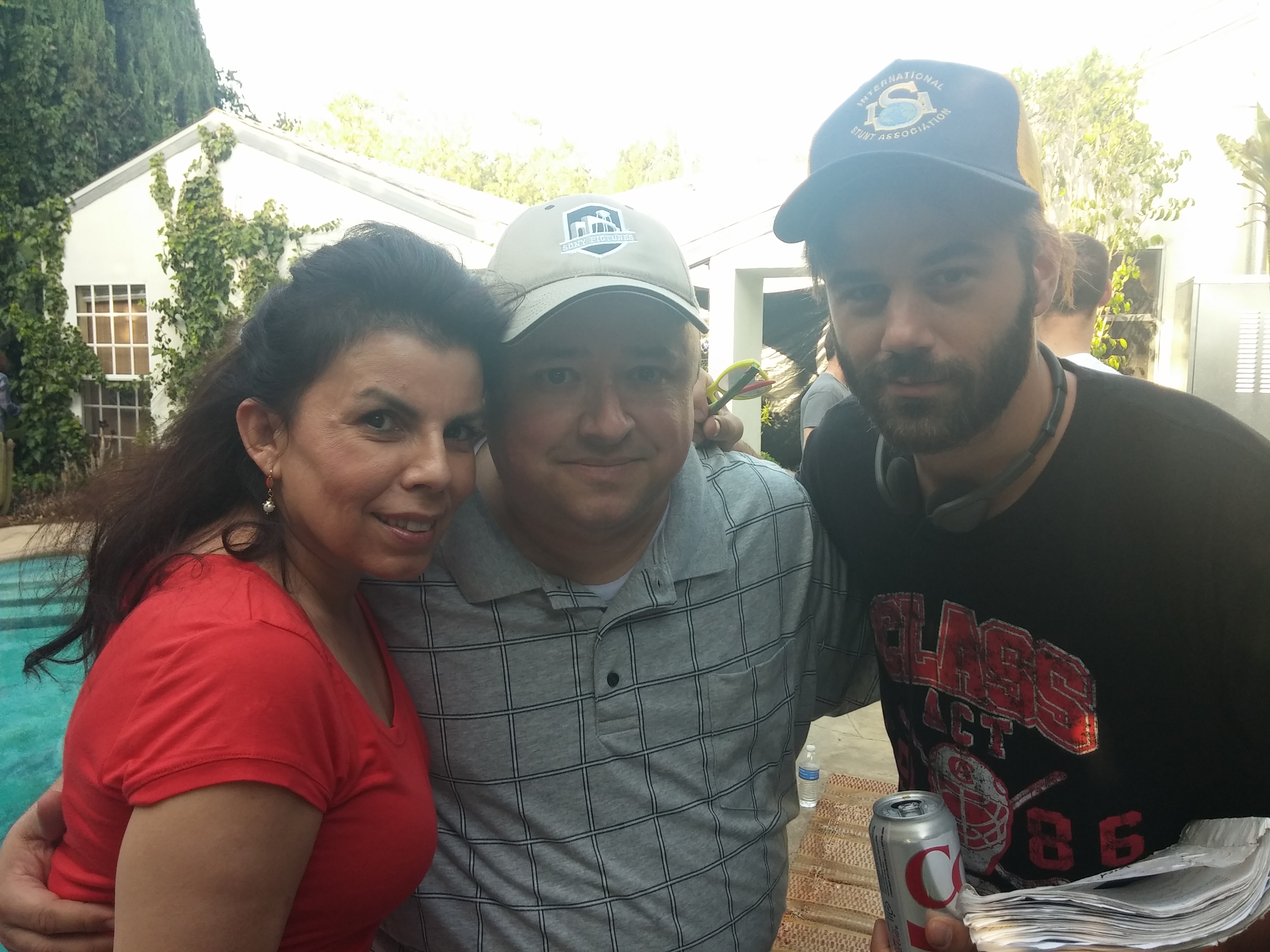 Marilyn Ghigliotti, Gabriel Campisi and Jared Cohn on the set of School's Out.