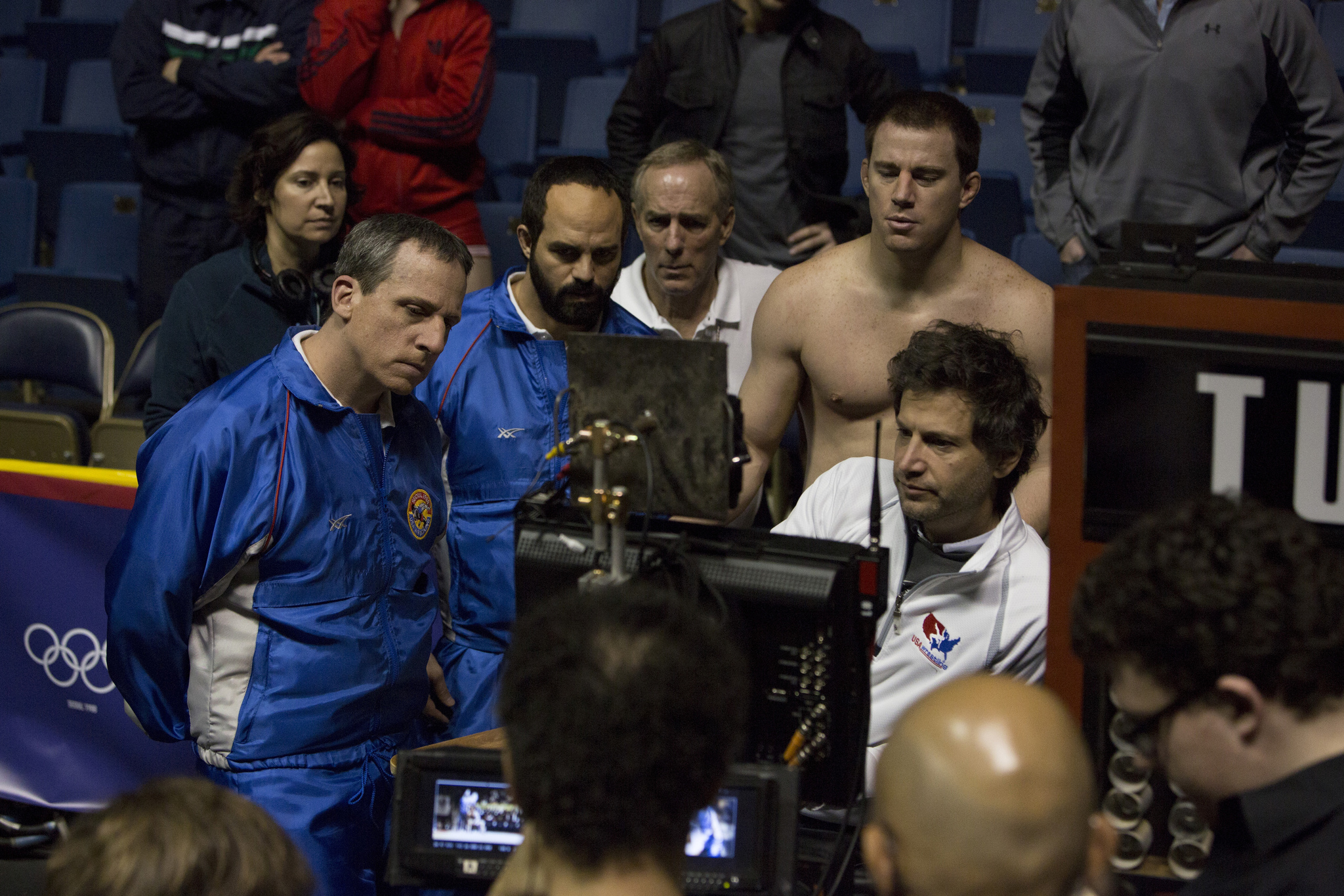 Still of Steve Carell, Mark Ruffalo and Channing Tatum in Foxcatcher (2014)