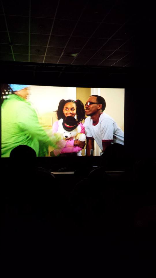 Screen shot at the sold out premiere for the heart-wrenching film, A Better Lyfe. The film is based on the true story of a young man with cerebral palsy, Marquis, and his sister who were murdered by a family friend. Shun plays Marquis.