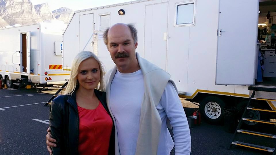 Anna Baranowska and Deon Lotz on set of Cape Town