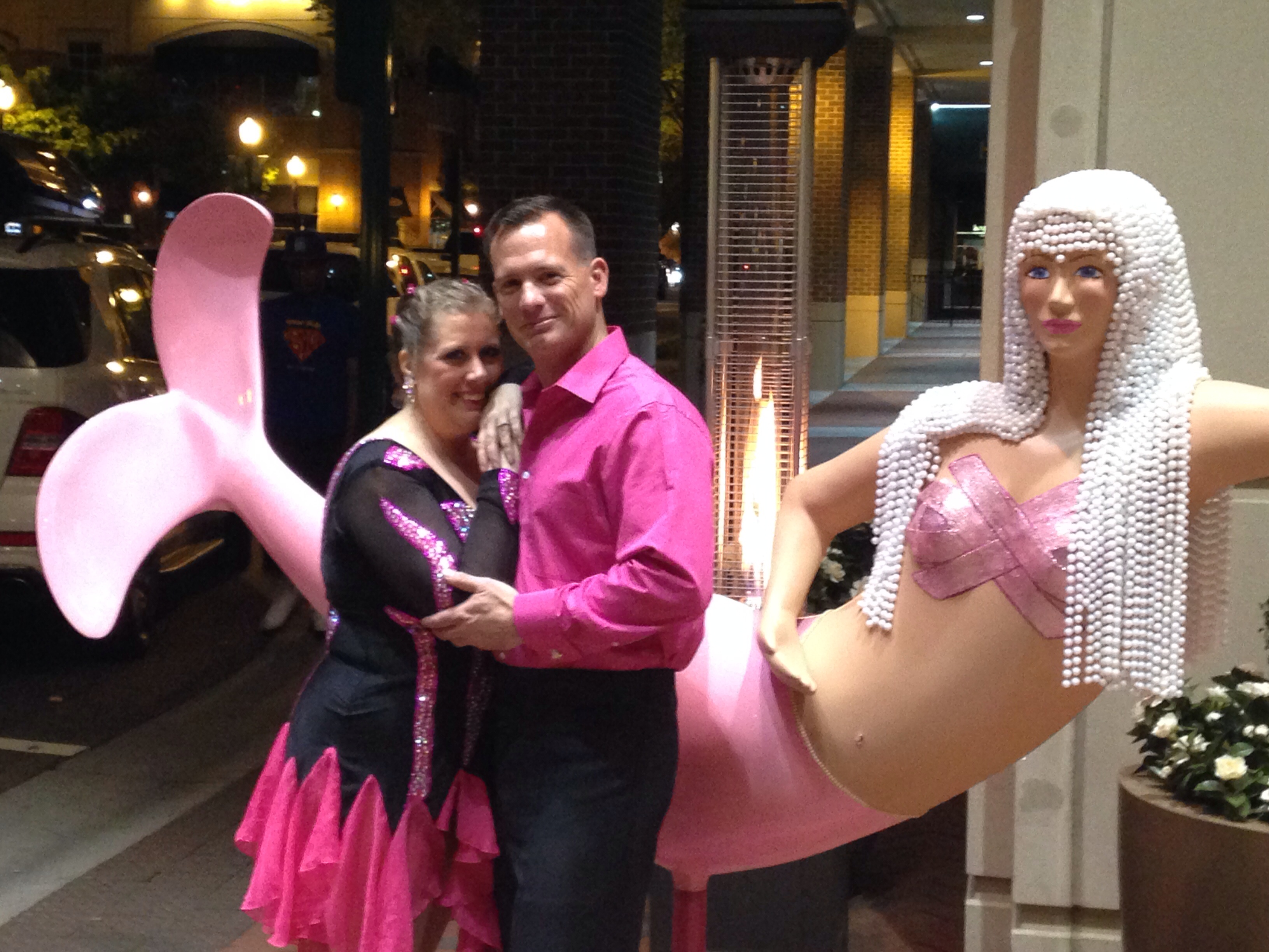 My Professional Dance Instructor, Melinda Spencer, and I after performing exhibition dances at the First Annual Pink-o de Mayo event held by Susan G. Komen Tidewater at the Westin in Town Center Virginia Beach.