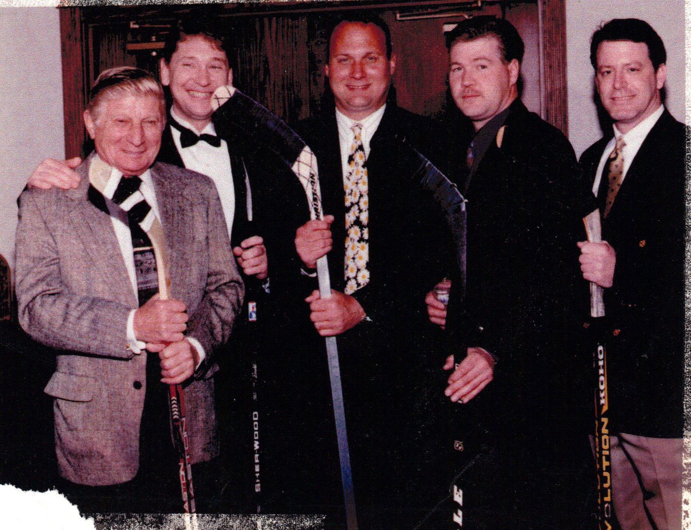 John's hockey buddies at his best friend's wedding. (from left) late Vic Tucci, John, Tim Maxwell, Scott Curwyn, and Bennie Difelice