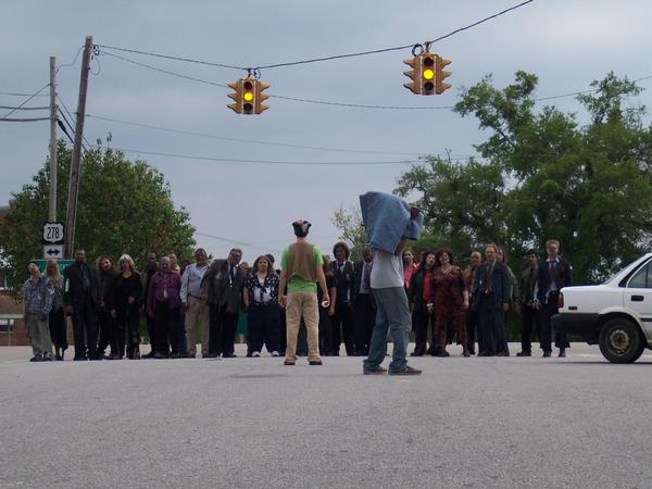 William fourth from the left in the zombie mob