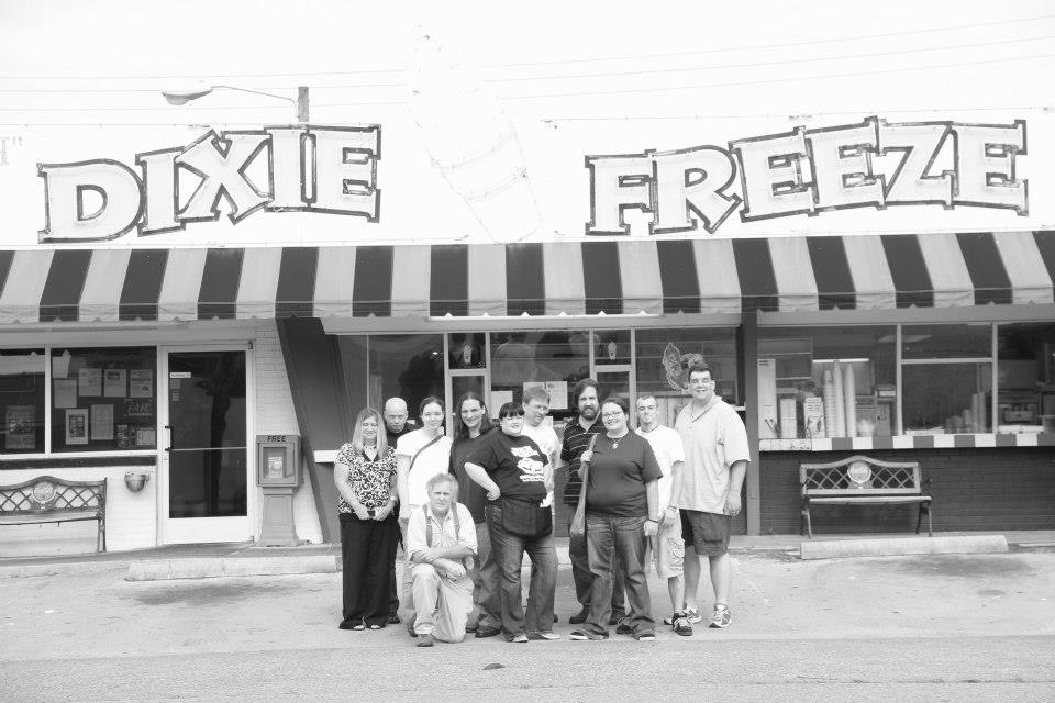 Diner scene cast photo from The Hospital. (William on top row, 4th from left)