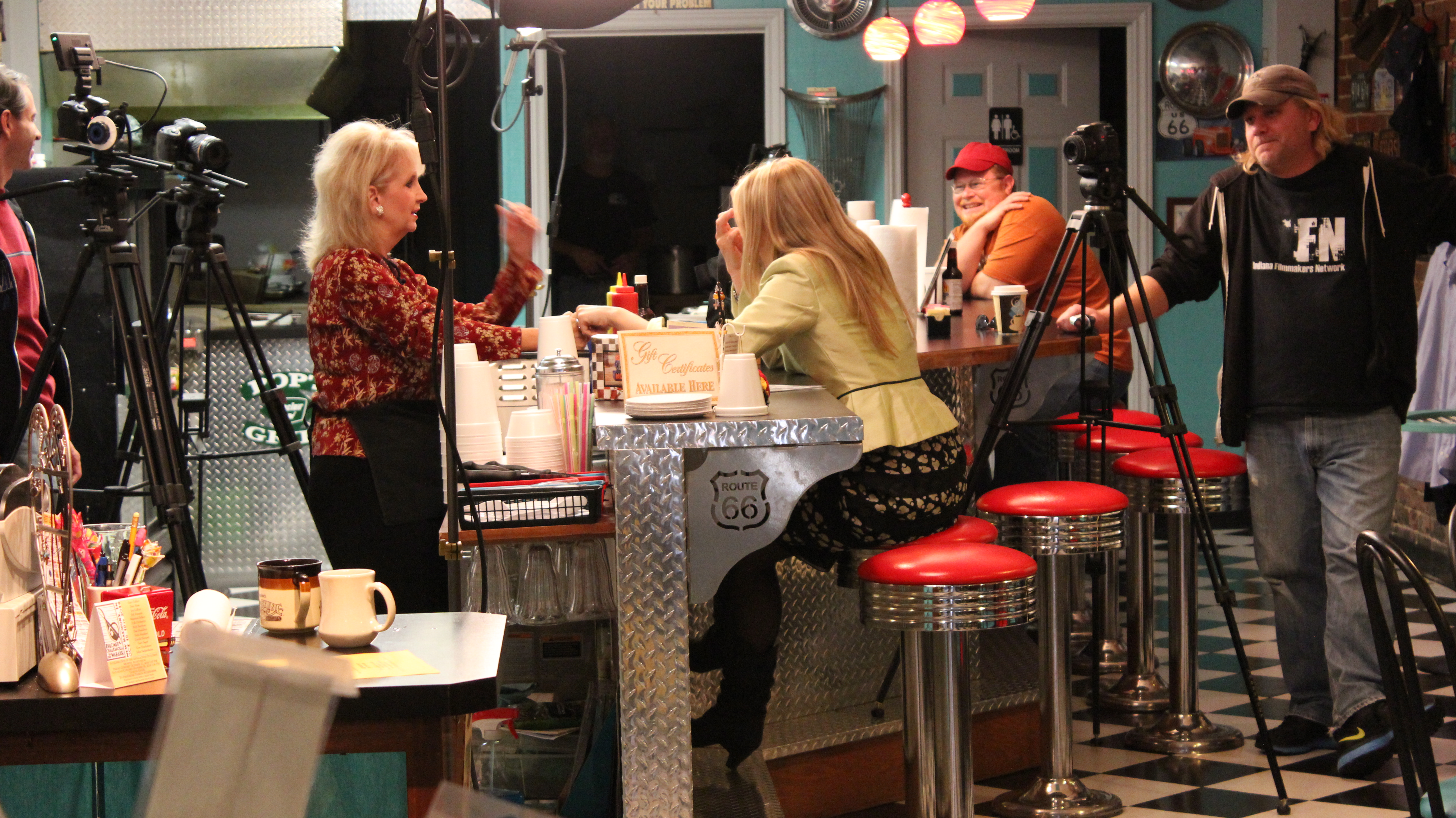 On Set @POPS Diner New Harmony In, The Colors or Emily with Doris Collier and Jenn Gotzon; Chip Rossetti and Chris Ball.