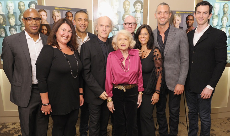 Tommy Walker, Ingrid Duran, Orlan Boston, Timothy Greenfield-Sanders, Edie Windsor, Chad Thompson, Catherine Pino, Sam McConnell, and Wesley Adams at the NYC Premiere of The Out List.