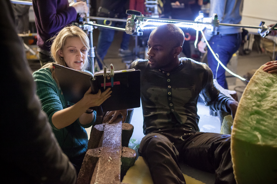 David Gyasi on the set of Pulsar with Director Aurora Fearnley