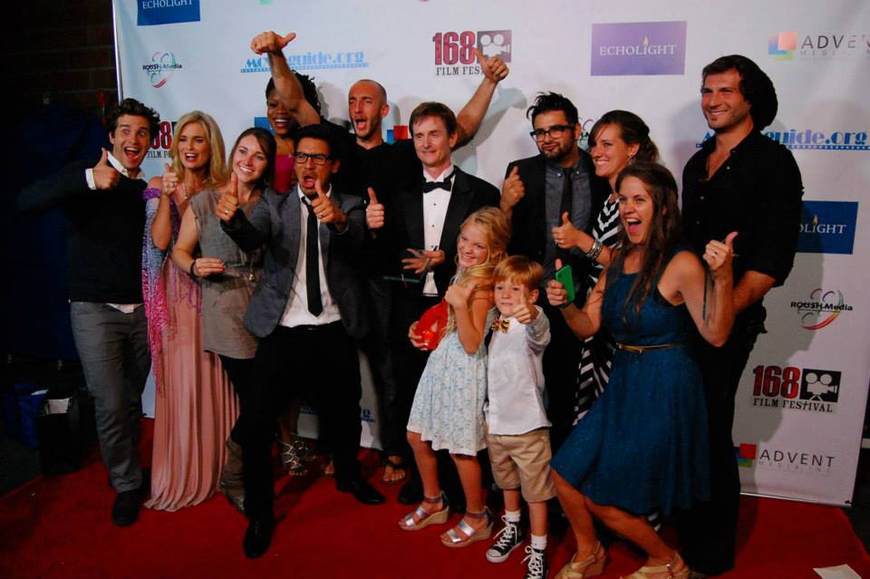 Cast and Crew of ReMoved celebrate the Best Film win at the 168 Festival in August 2013
