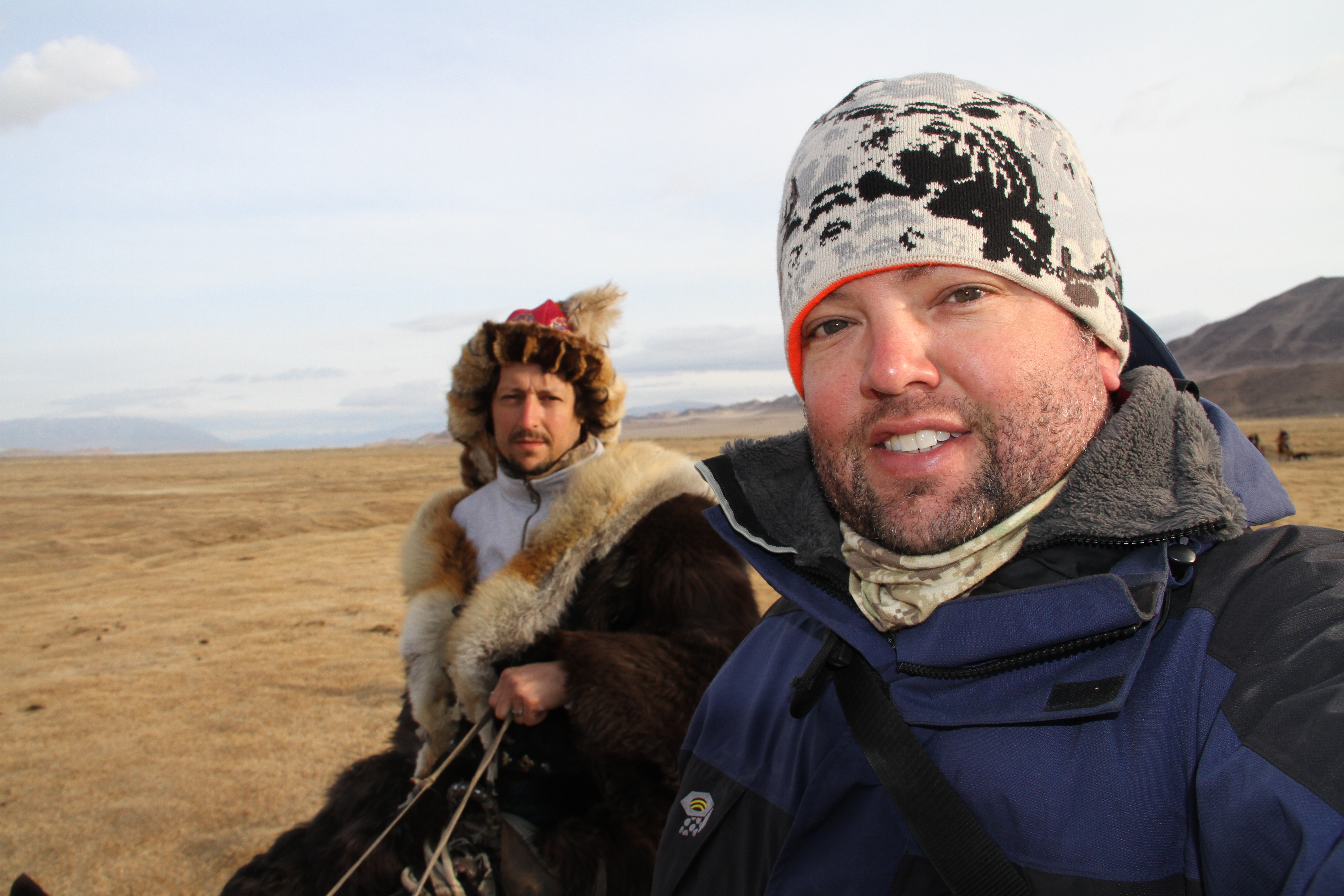 Director of photograhy, Fernando Del Rio and Eddie Brochin heading to the summit for an eagle hunt