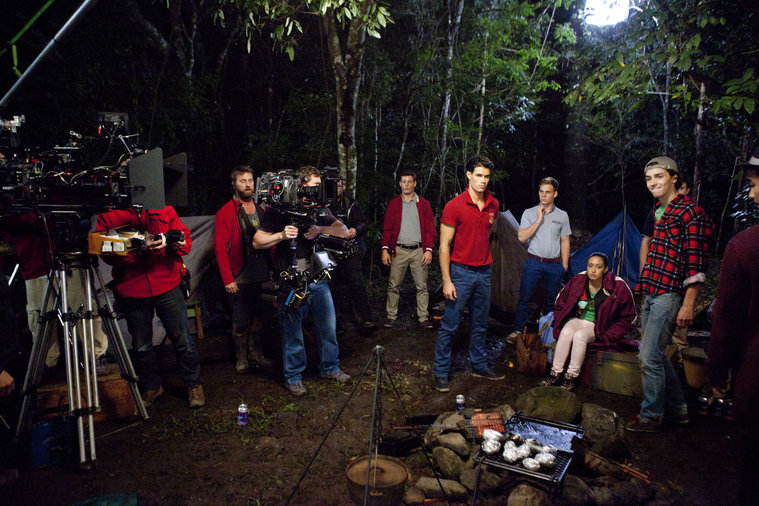 Liam Hall and Charles Grounds filming NBC's TV series Camp