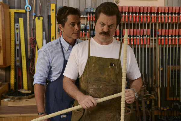 Still of Rob Lowe and Nick Offerman in Parks and Recreation (2009)