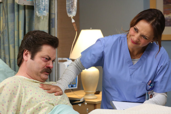 Still of Rashida Jones and Nick Offerman in Parks and Recreation (2009)